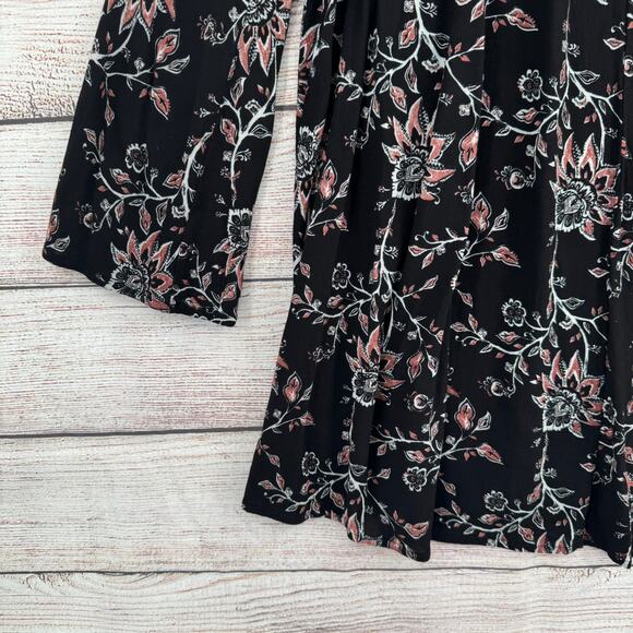 Others Follow Floral Shirt Mini Dress Womens Large Black Pink V-Neck Button Neck - Picture 4 of 10